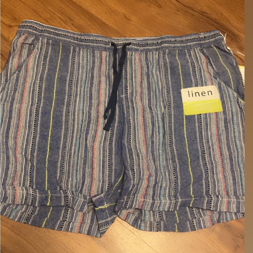 Linen Striped Blue Women's Shorts